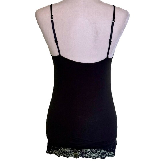Women’s 90s Y2K Basic Sexy Black Lace Trim Cami Romantic Boudoir Layering Sz Med - Picture 3 of 7